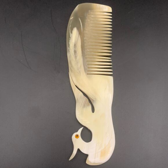 Antistatic Ox Horn Hair Comb Hand Carved Peacock Phoenix - Picture 3 of 11